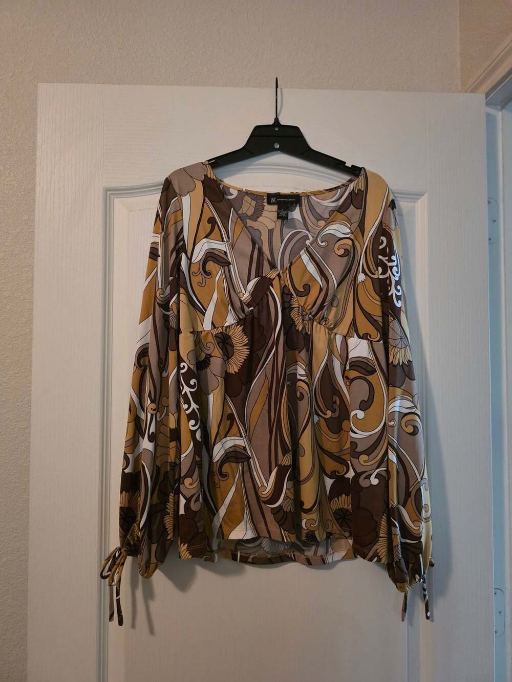 INC International Concepts Women's Swirl Print Long Sleeve Top Large